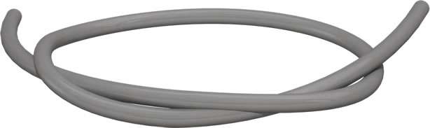 A coiled gray rubber or plastic tube with both ends visible, lying on a white background.